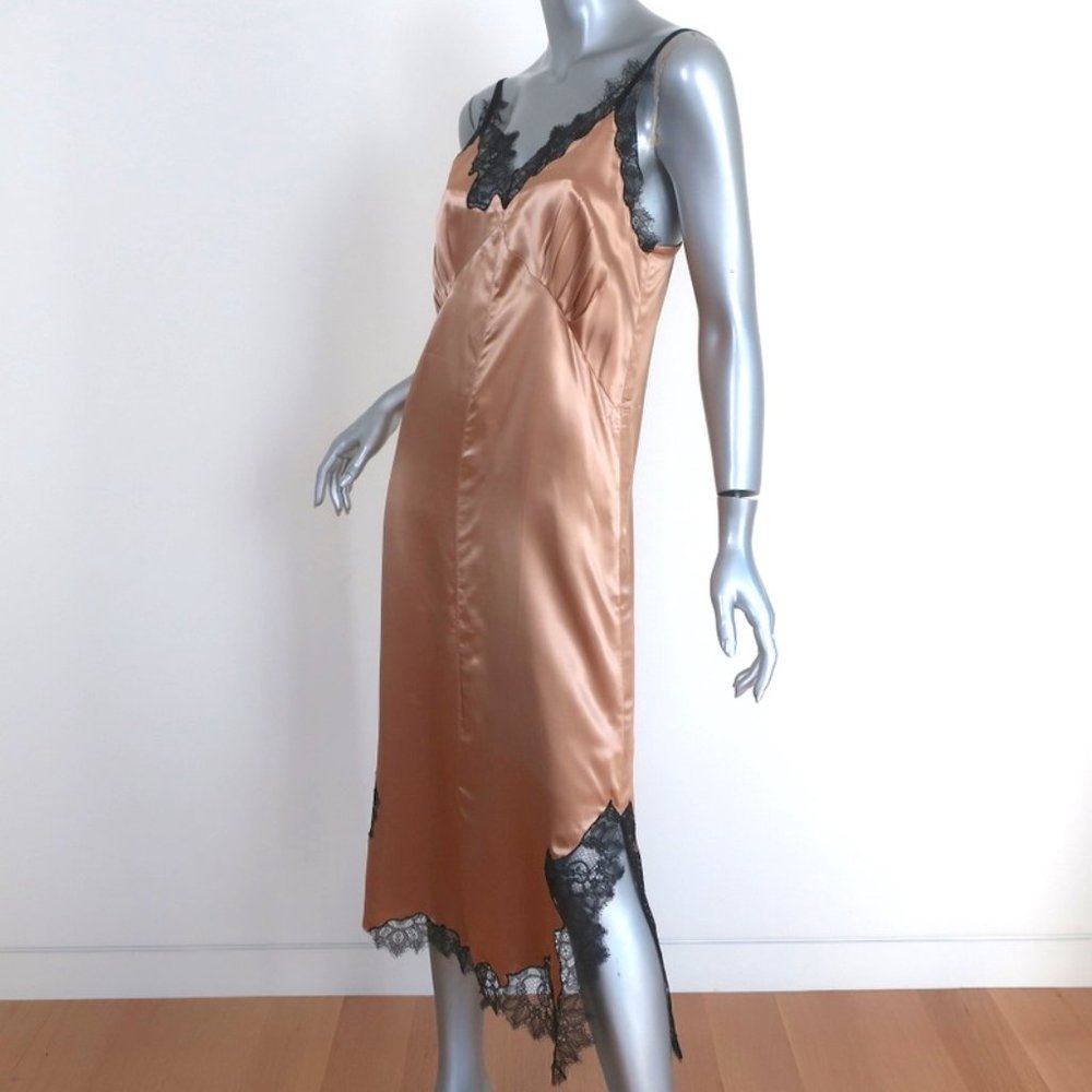 HELMUT LANG LACE-TRIM SLIP DRESS GOLD SATIN SIZE SMALL SPAGHETTI STRAP MIDI - Picture 4 of 8